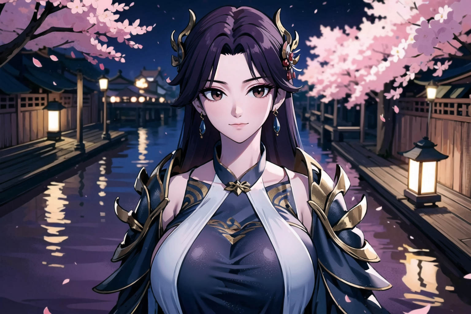 00016-2128794483-caoying,(upper body),1girl,solo,closed mouth,(hair ornament_1.2),(earrings),jewelry,(huge breasts),halterneck,shoulder armor,(dr.png